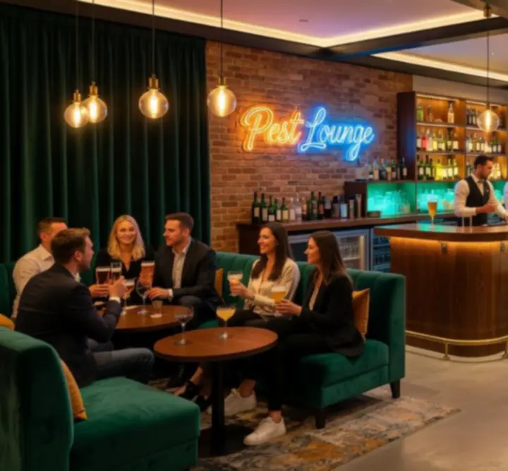 Modern, hangulatos K.T.R enteriőr pókerasztalokkal és bárpulttal