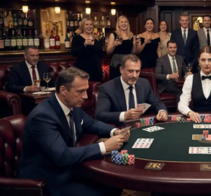 Pókerasztalnál játszó vendégek professzionális pókerkörnyezetben