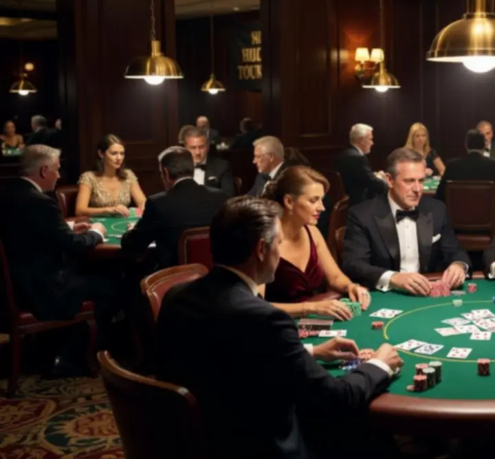 Pókerasztalok és esti játék a K.T.R Poker Lounge részében