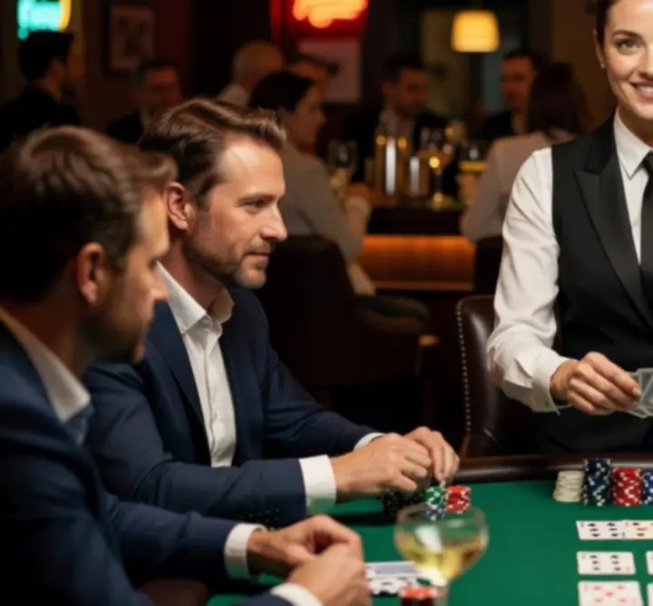 Profi osztó akció közben a K.T.R pókerasztalánál