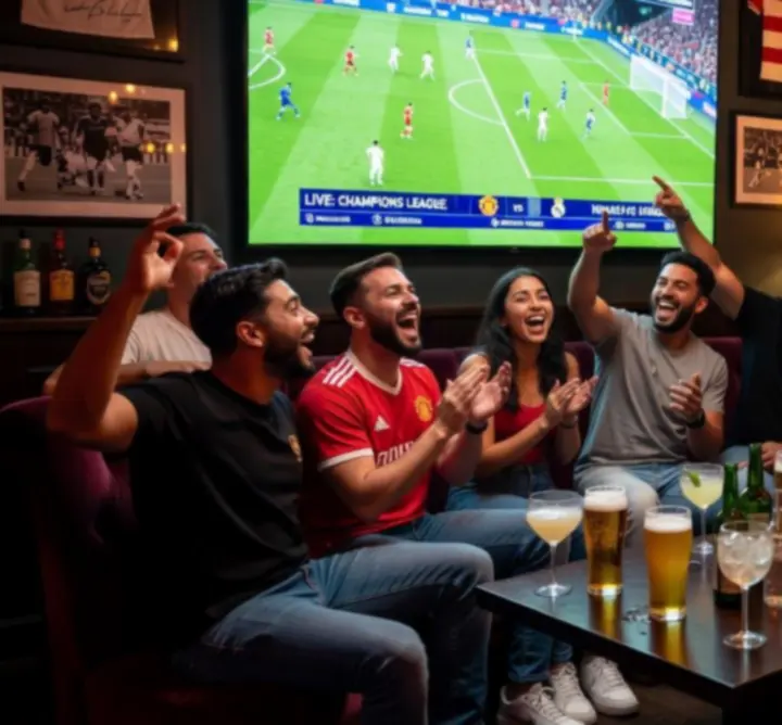 Szurkolók élő sportközvetítést néznek nagyképernyőn a K.T.Rban